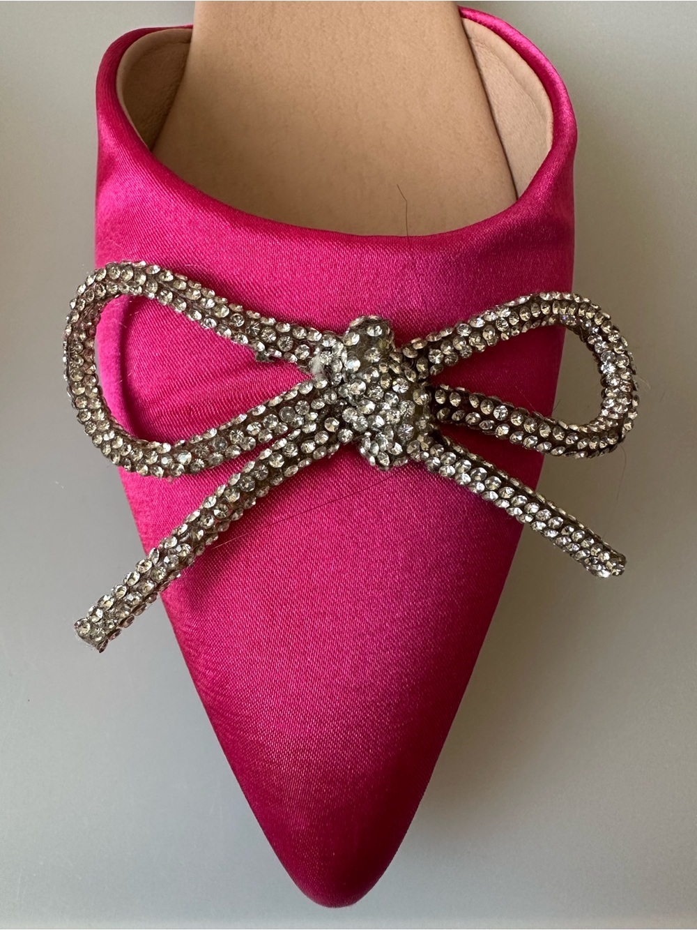 SHEIN Fuchsia Pink Satin Rhinestone Bow Slingback Flats - Picture 3 of 6